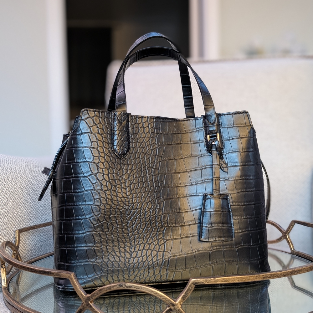 a new day Black Crocodile-Embossed Tote